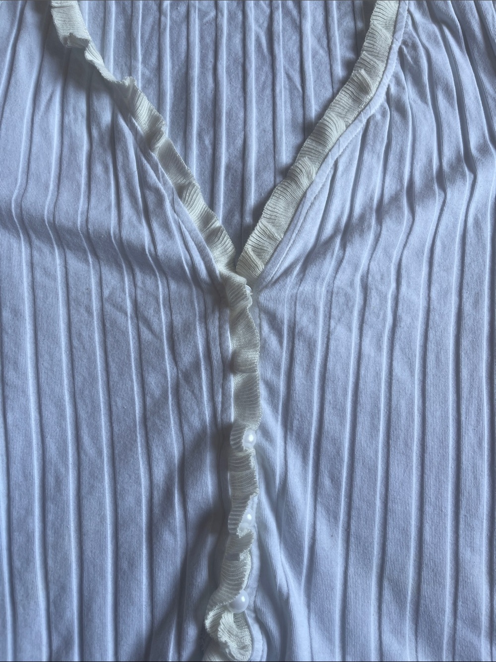 Ribbed Ruffle-Trim Button Front Cardigan Top - Picture 2 of 4